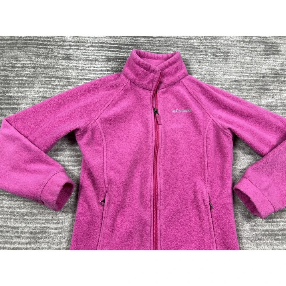 Columbia Jacket Girls Medium 10/12 Pink Fleece Full Zip Hiking Outdoor‎ Gorpcore